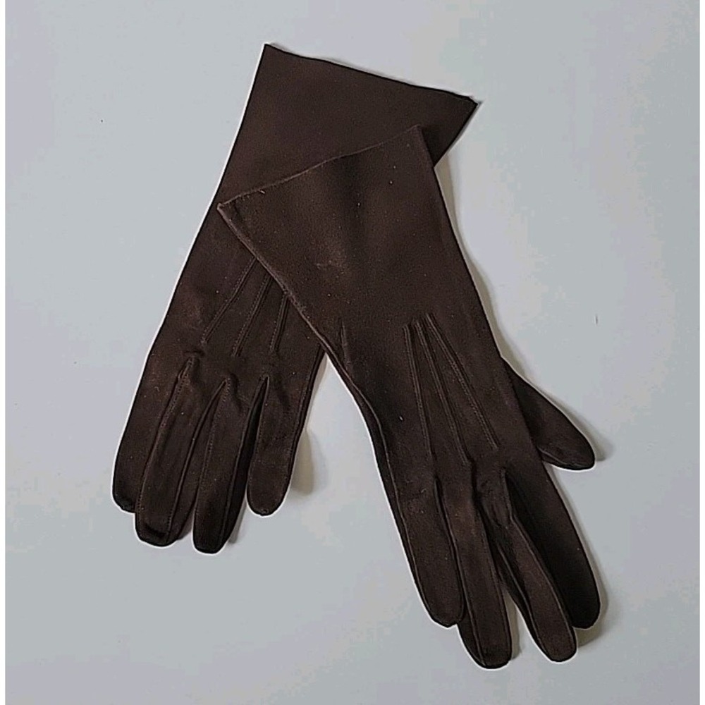 Miss Aris Gloves Vintage‎ Suede Bracelet Length Five Finger Chocolate Brown